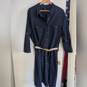 Ashley Stewart Dark Blue Long Sleeve Dress with Belt